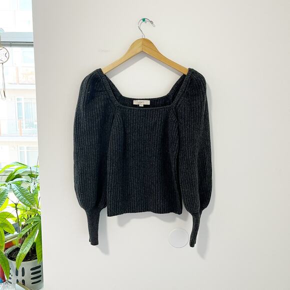 Loft Gray Balloon Sleeve Square Neck Sweater Size XS - Picture 1 of 5